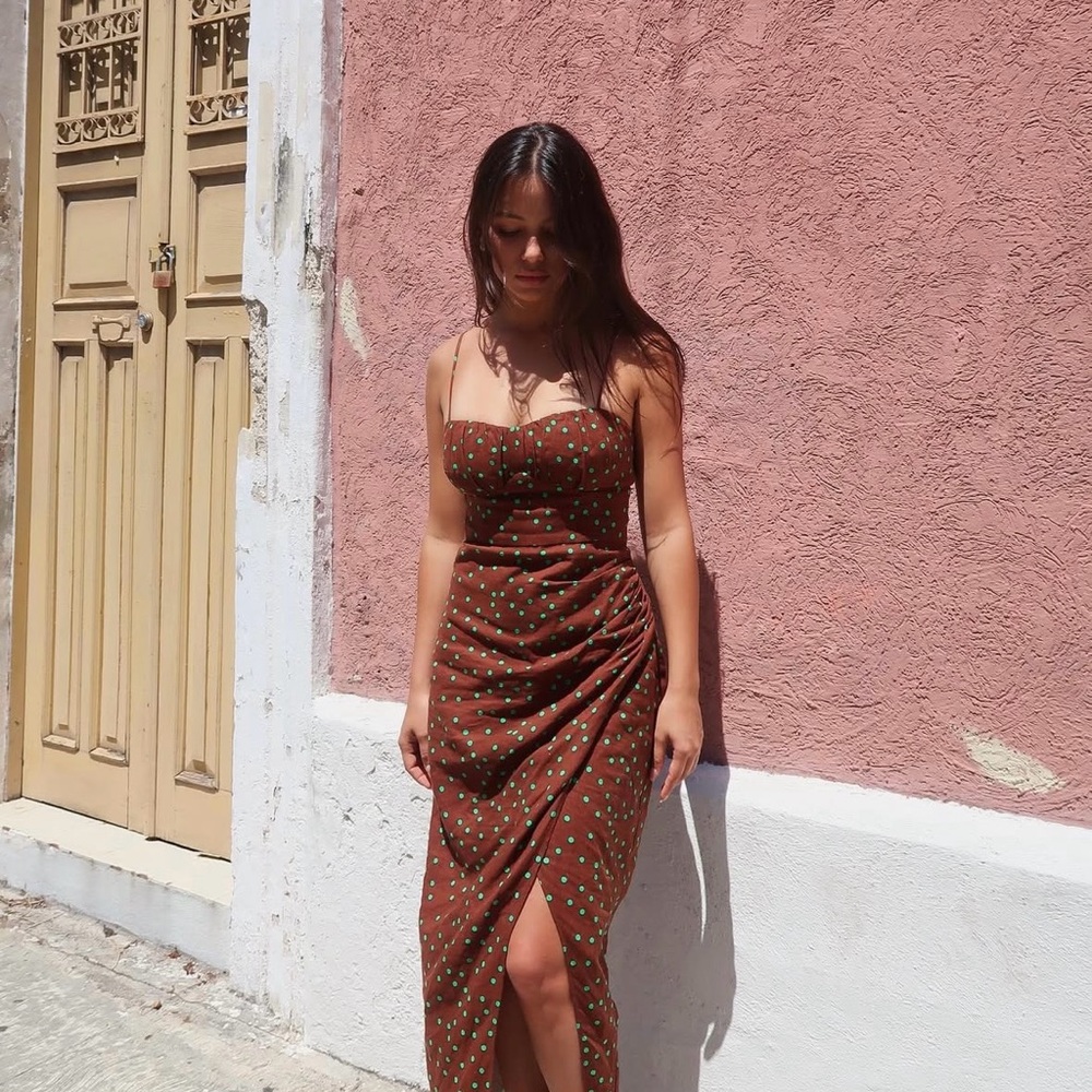 Zara Polka Dotted Linen Blend Corset Slip Dress